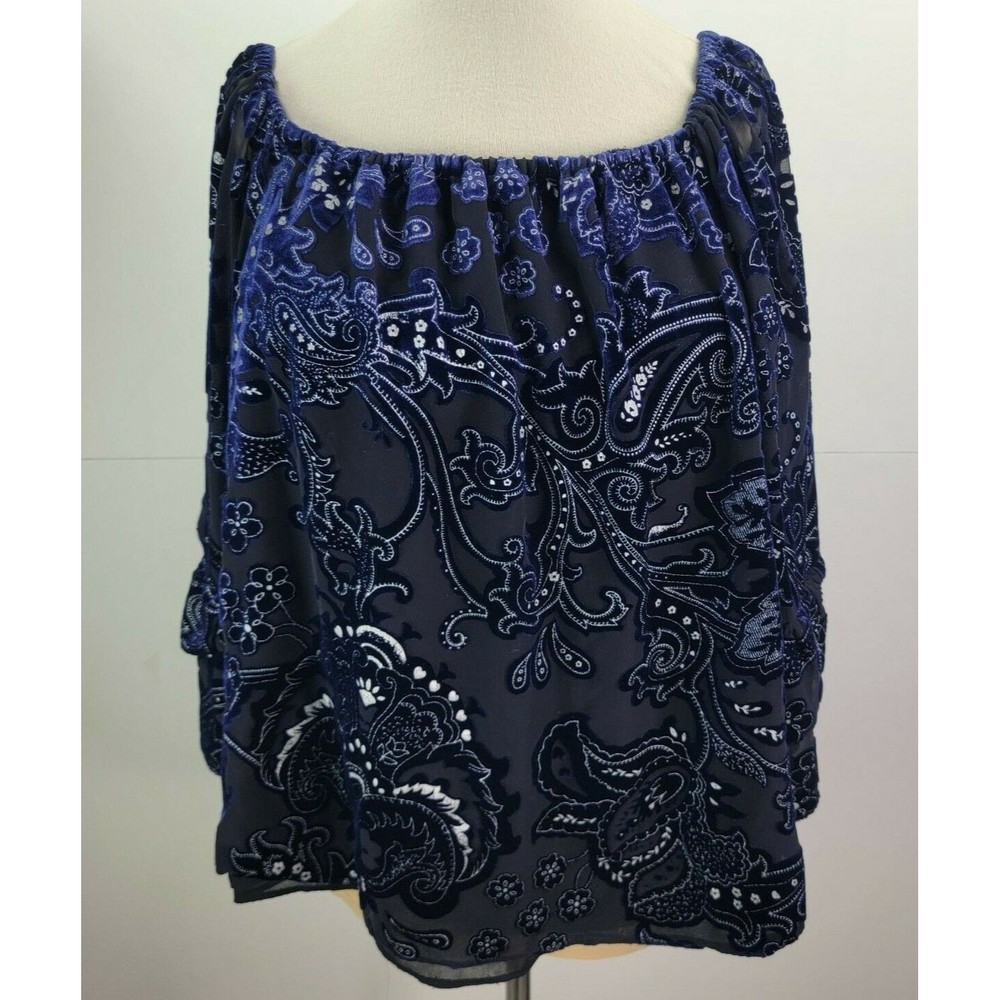 Parker Pyper Ultraviolet Burnout Velvet Off The Shoulder Top blouse size S